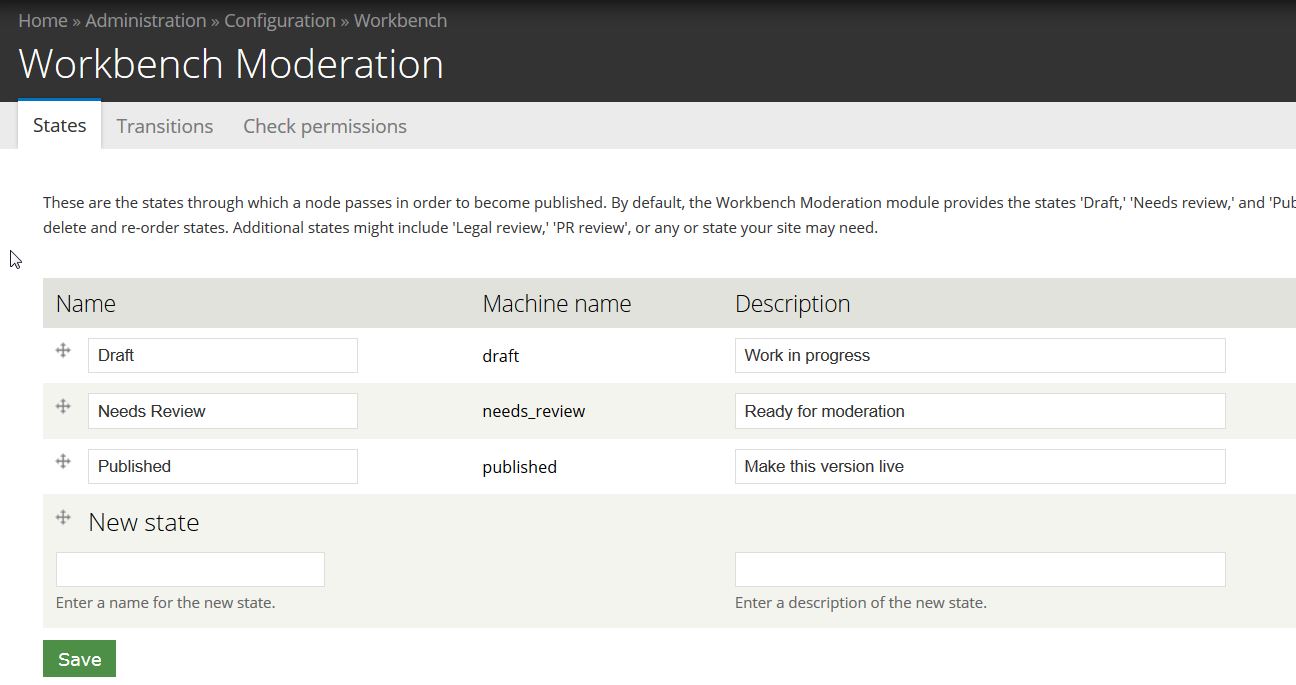 Configuration de workbench moderation