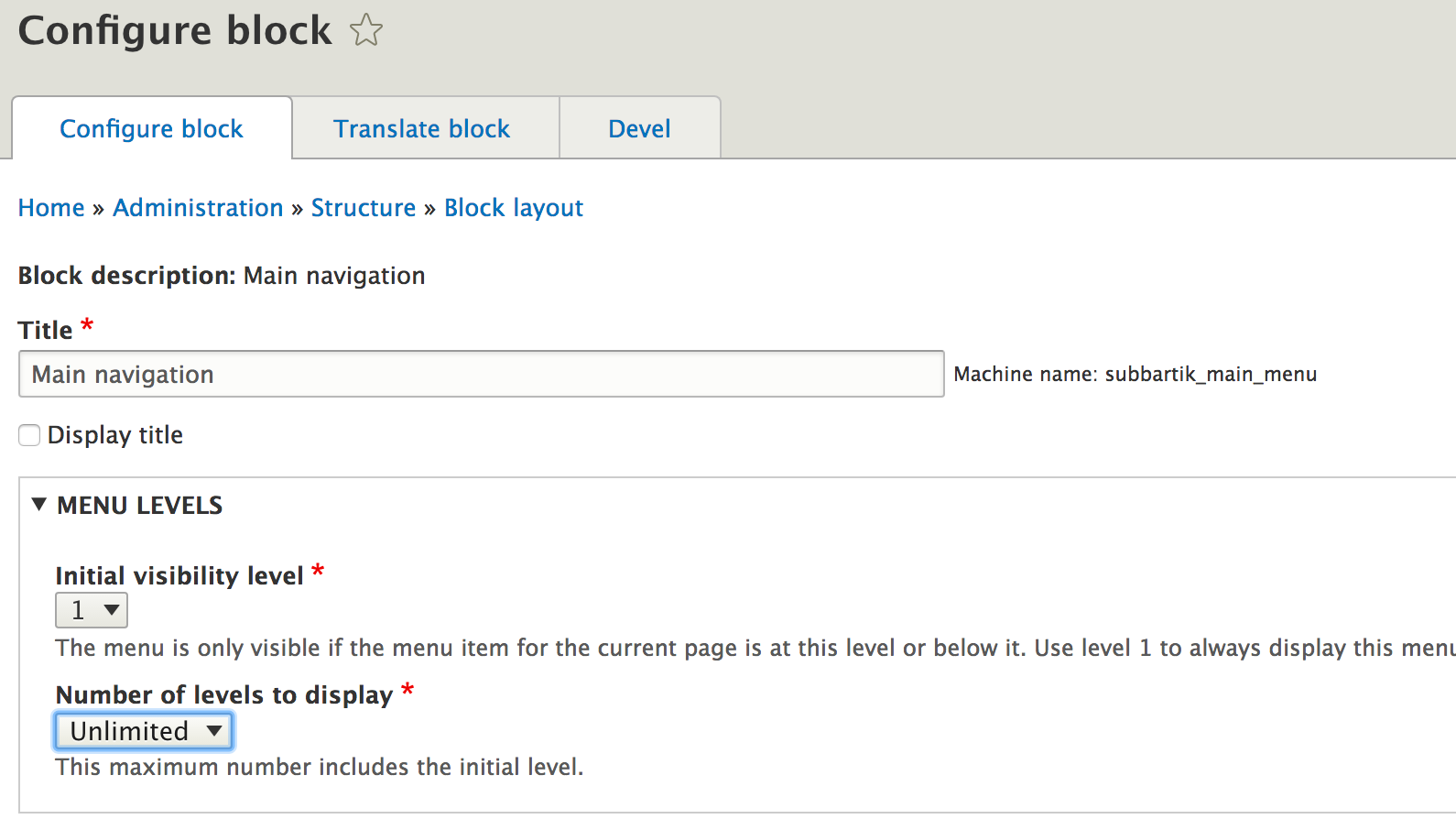 Menu bloc configuration