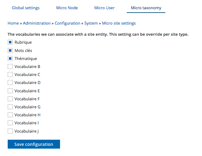 Micro taxonomy settings