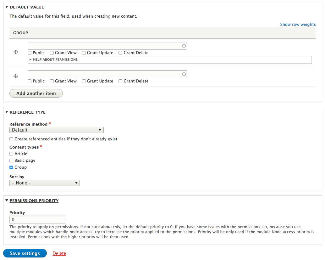 Configuration du champ Permissions by field