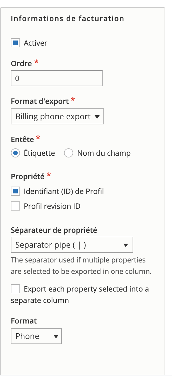 Billing phone export