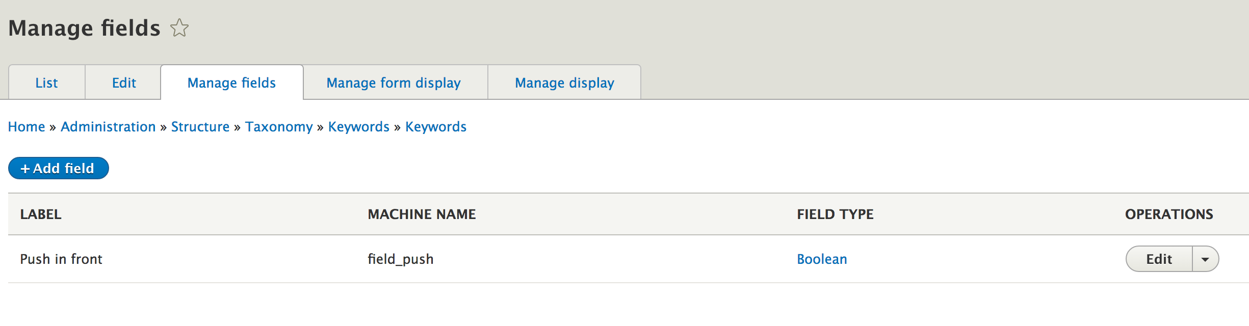 Un champ booléen attaché aux termes de taxonomy Keywords