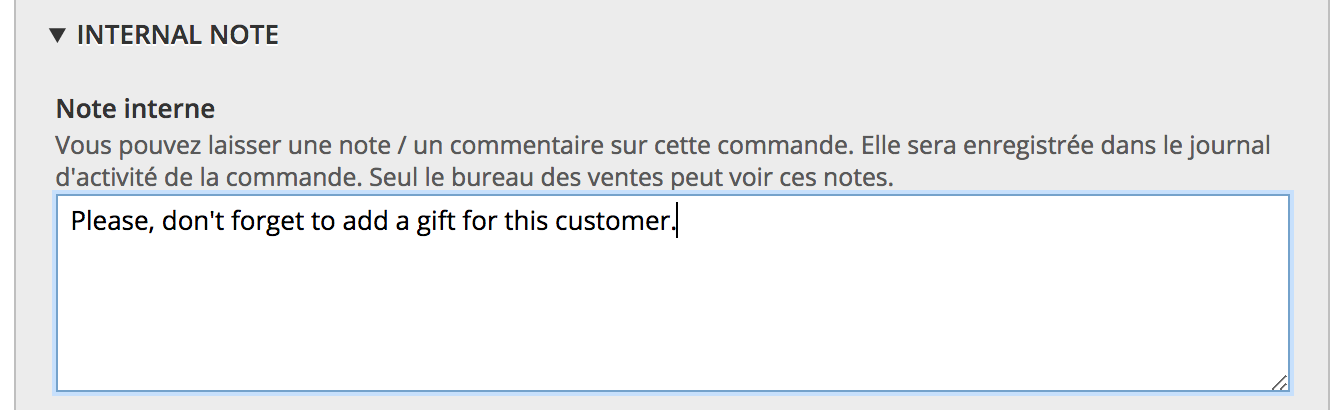 un commentaire sur une commande