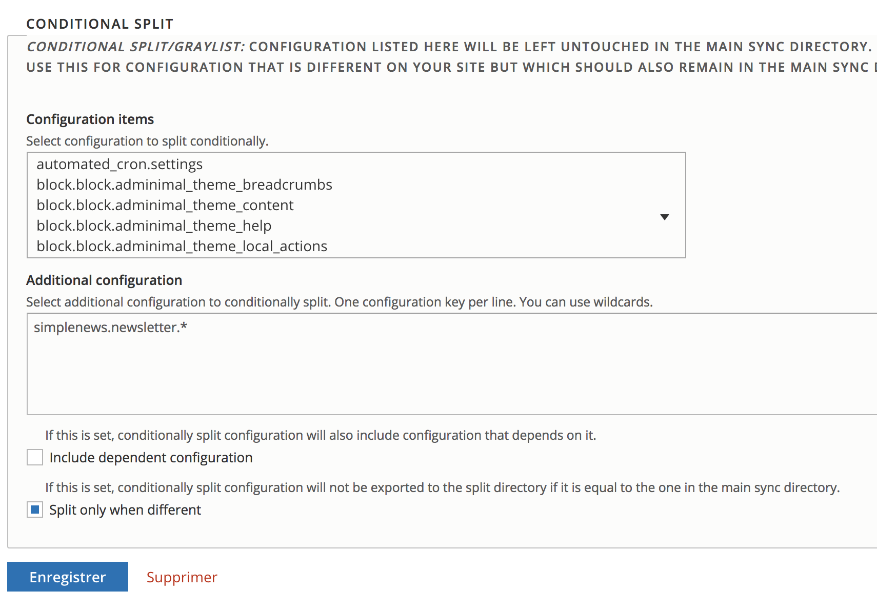 Configuration split conditionnal