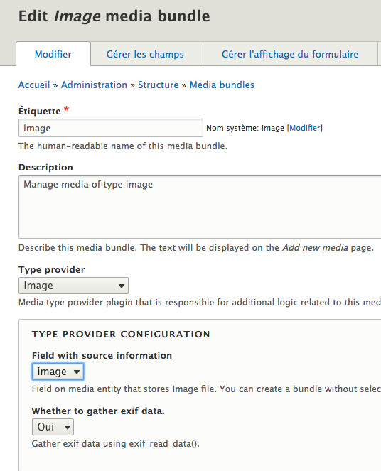 Configuration du bundle media avec le champ image créé