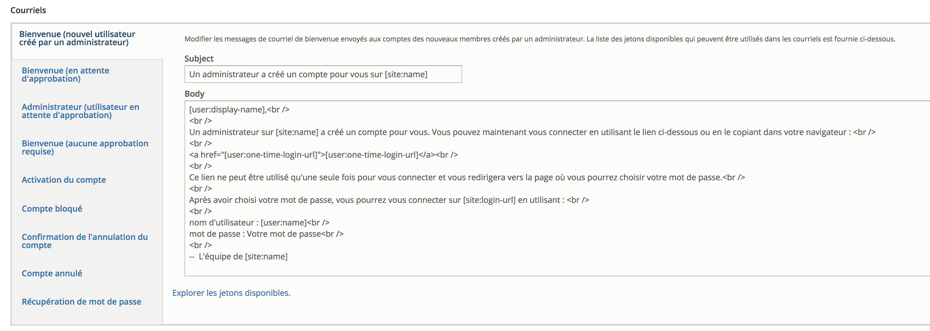 Gestion des emails utilisateur