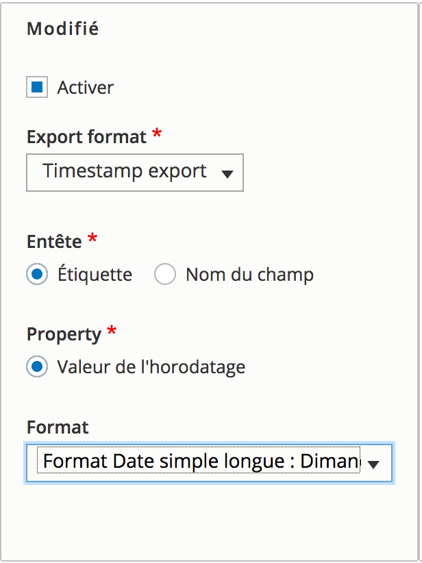 Entity Export CSV timestamp export