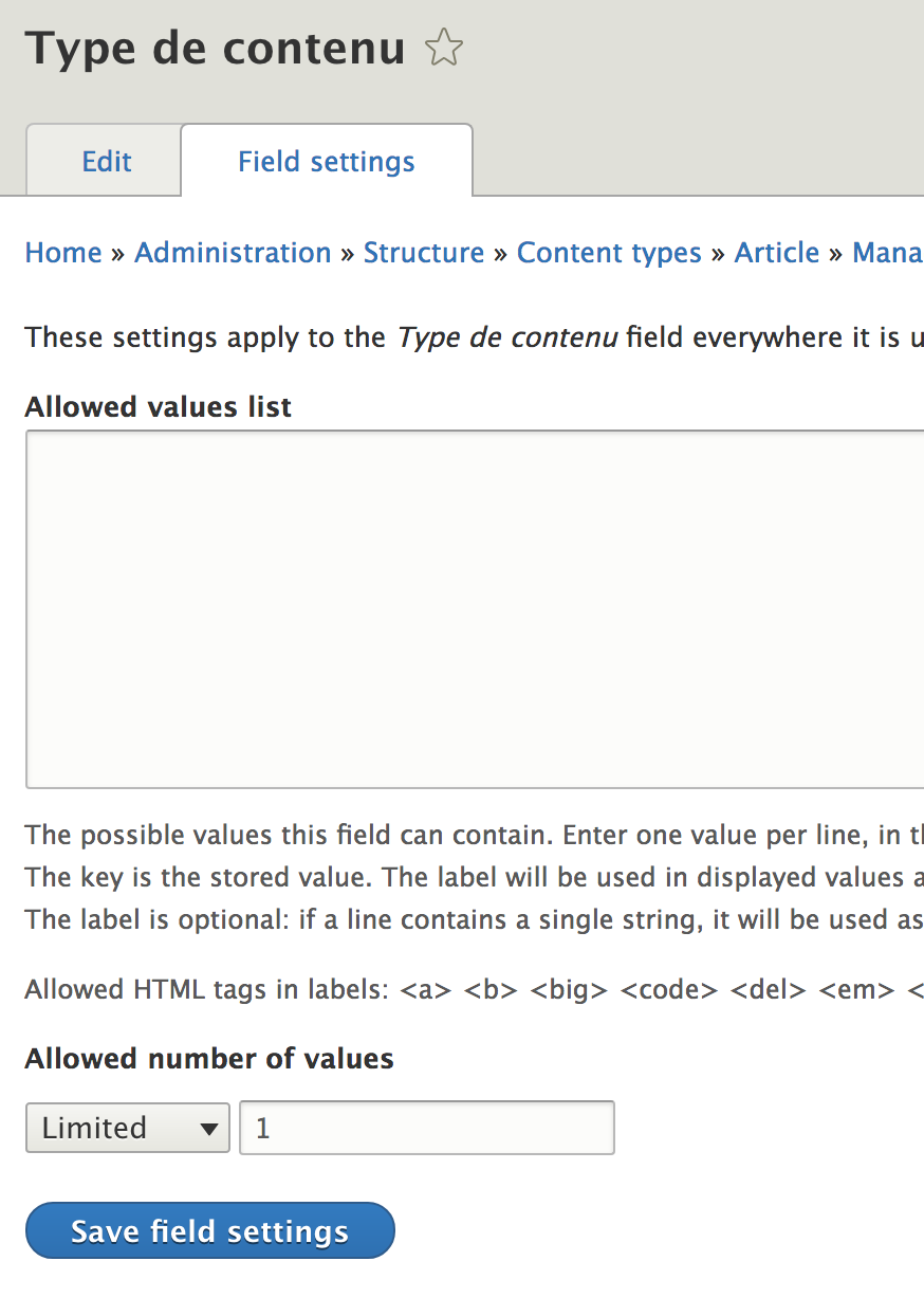 Field list settings empty