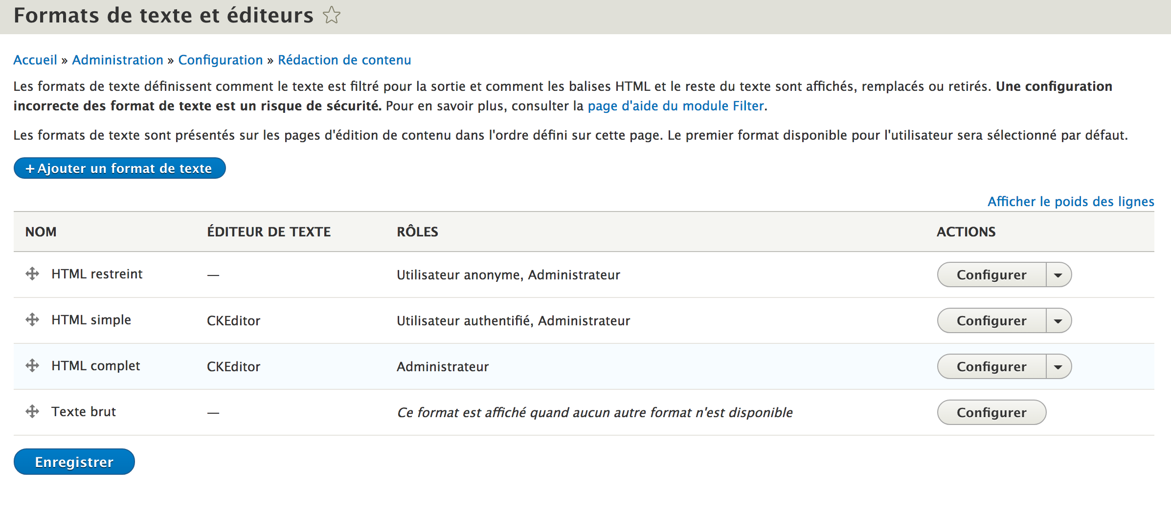 Les formats de texte de Drupal 8