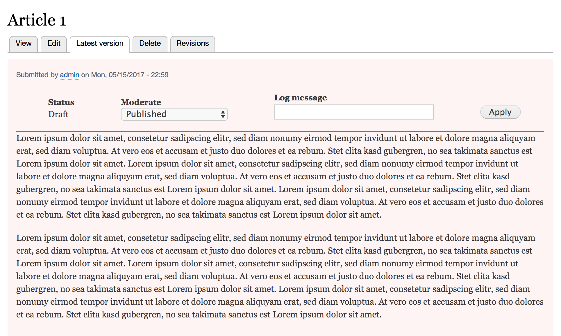 Dernière révision d'un contenu soumis au processus de publication