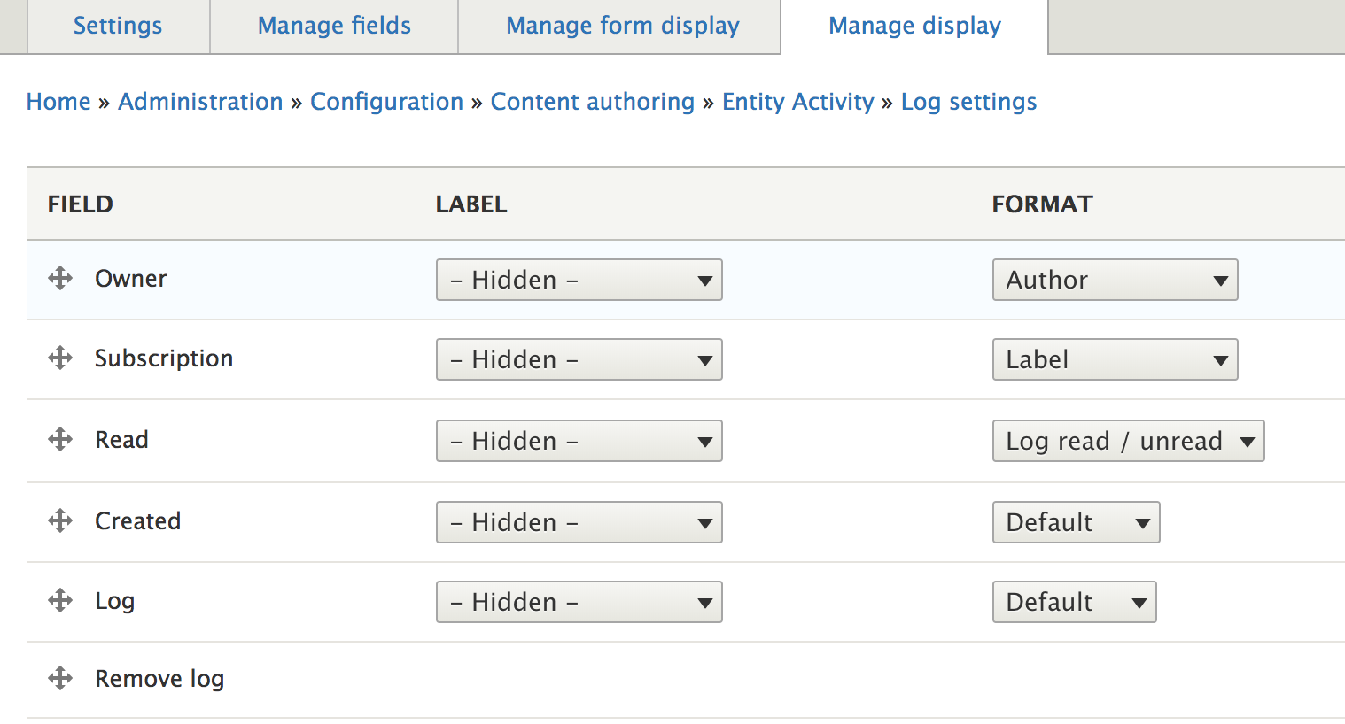 Log manage display