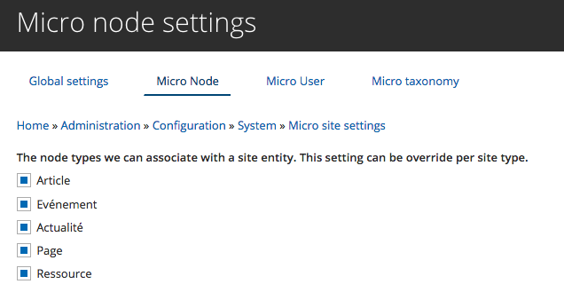 Micro node settings