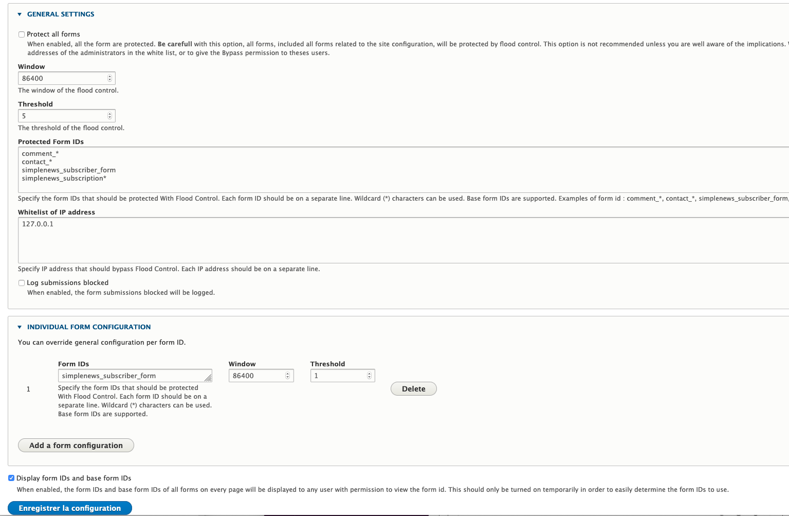 Protect Form Flood Control Settings