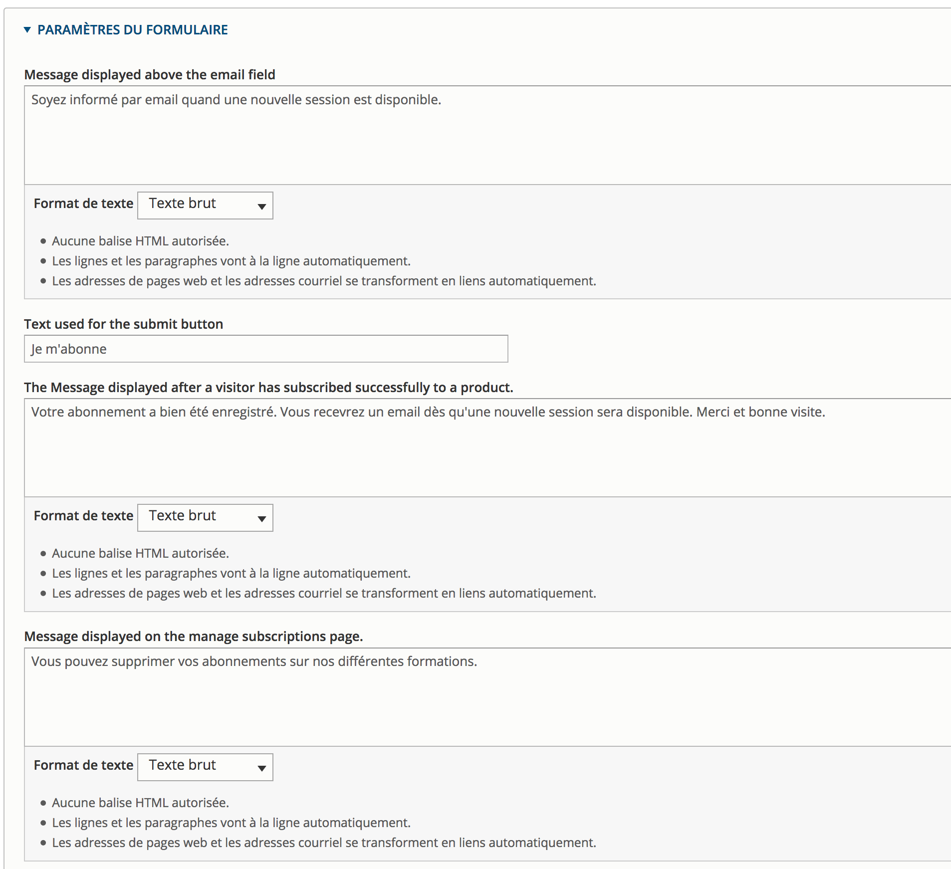 Commerce Product Reminder form settings