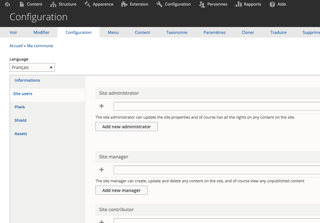 Site edit configuration