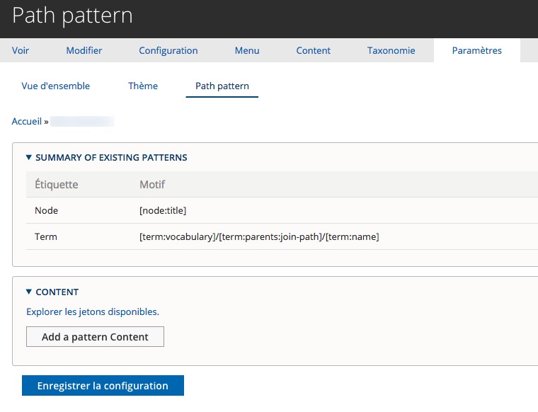 Site settings pattern