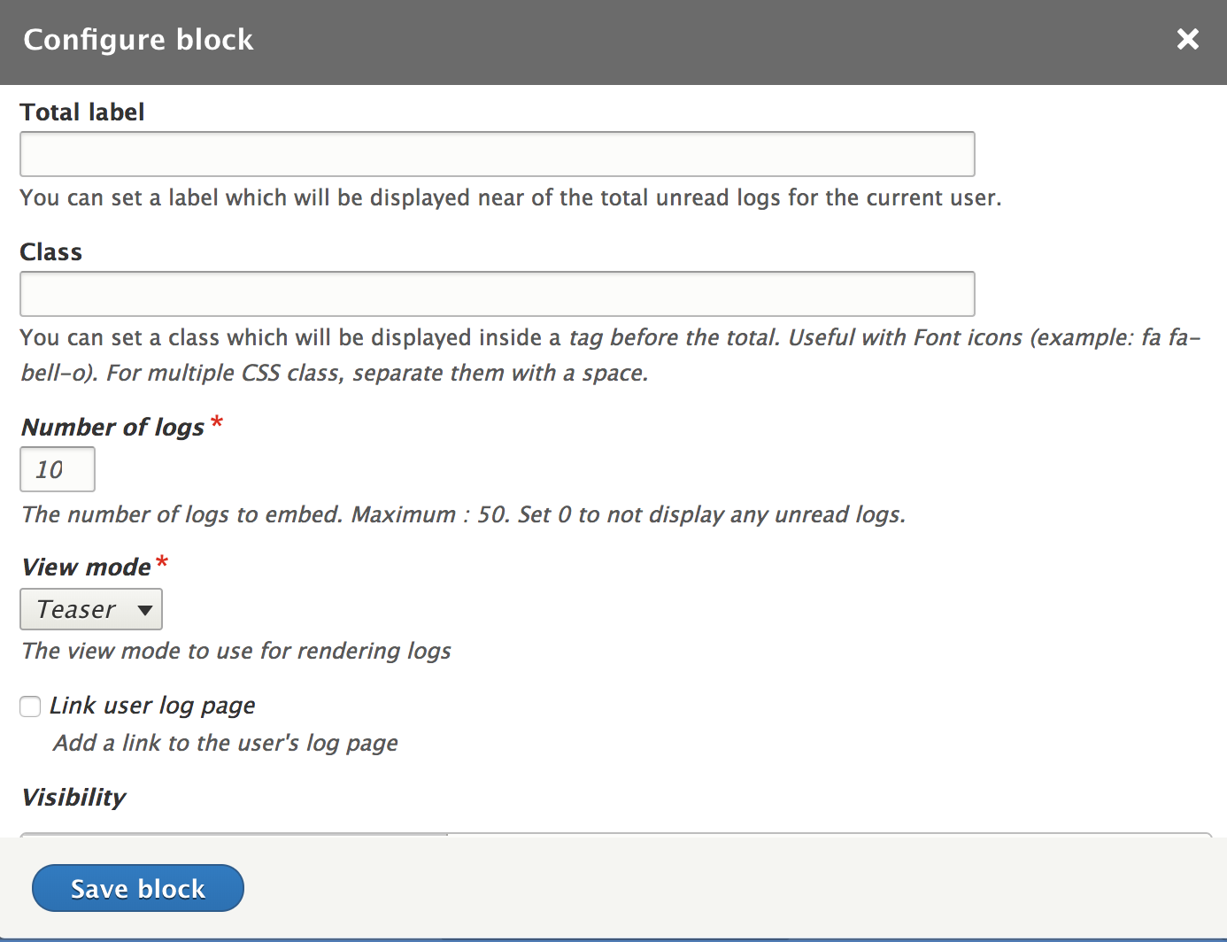 User log block settings