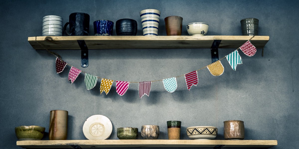 Symbolic vintage flags in a kitchen